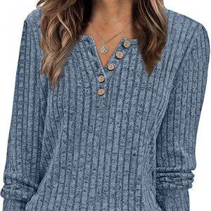 Sweater for Women Long Sleeve Henley Shirts Tunic Tops to Wear with Leggings cre